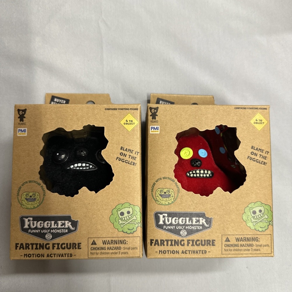 Fuggler Funny Ugly Monsters Farting 4" Figure Motion Activated Lot 2 Red Black